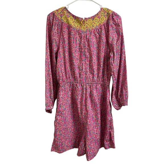 Crew Size 0 Embroidered Romper In Pink Vines Block Print Summer Tassel Floral - Picture 2 of 15